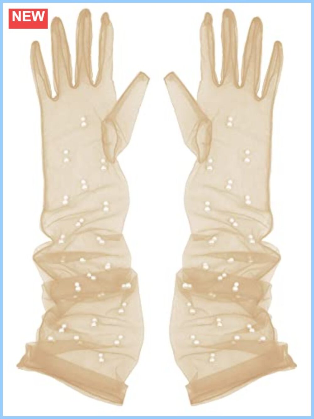 Women's 21" Tulle Sheer Elbow Length Opera Gloves Pearl Party Bridal